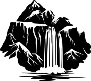 Waterfall And Mountains