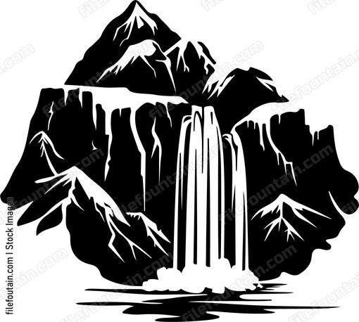 Waterfall And Mountains